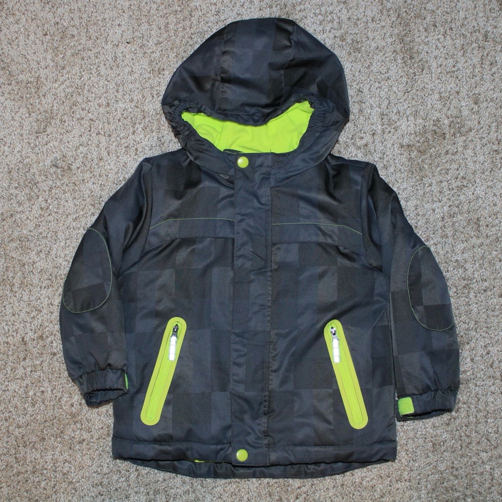 Cat & Jack 2-in-1 Gray and Neon Green Winter Snow Hooded Jacket Boys Size 3T